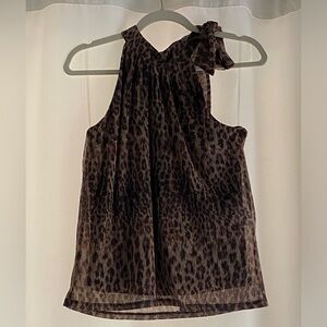Leopard print halter style blouse with bow at the shoulder